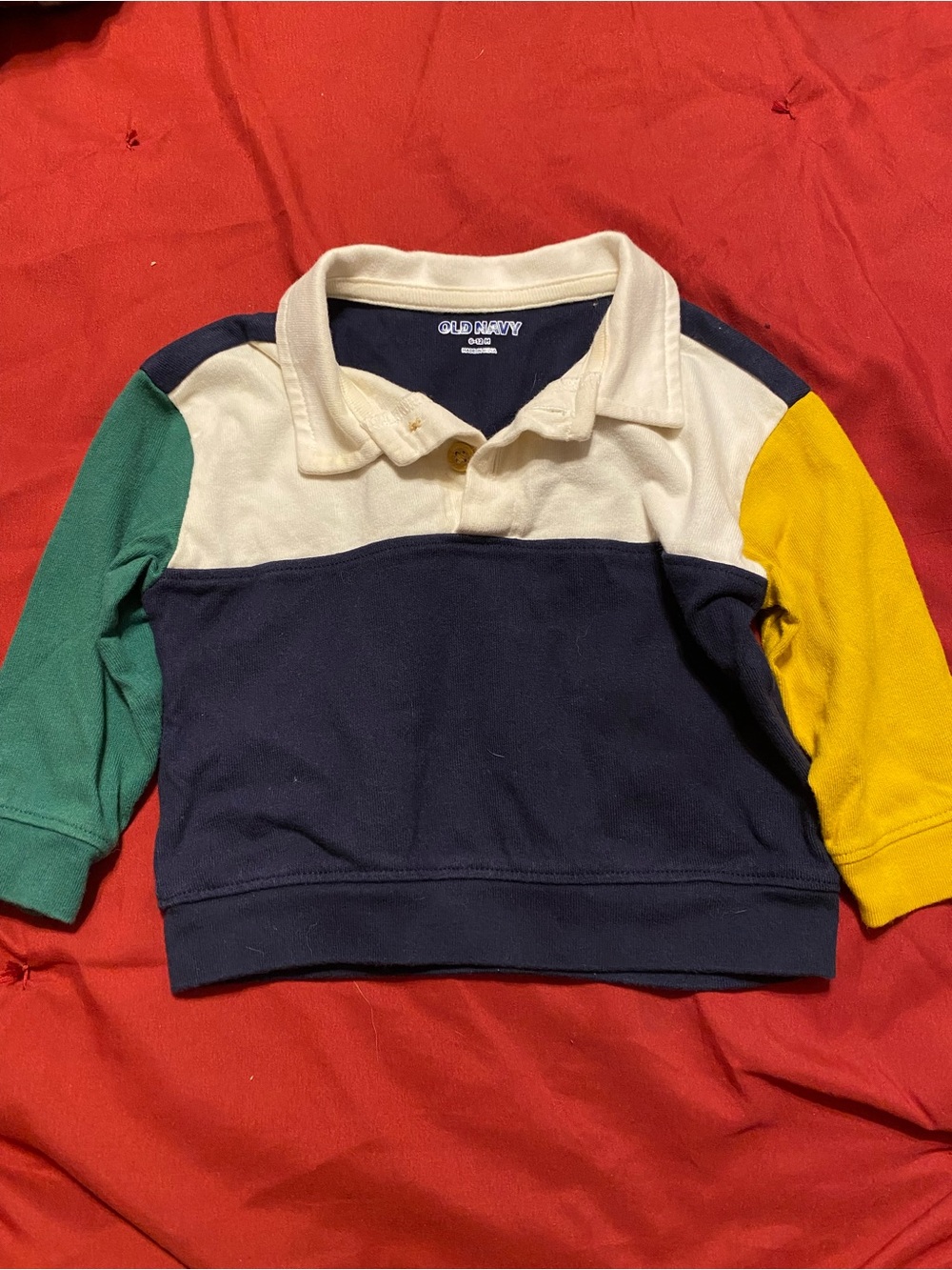 Old Navy Colorblock Polo Top - Navy, Cream, Green & Yellow